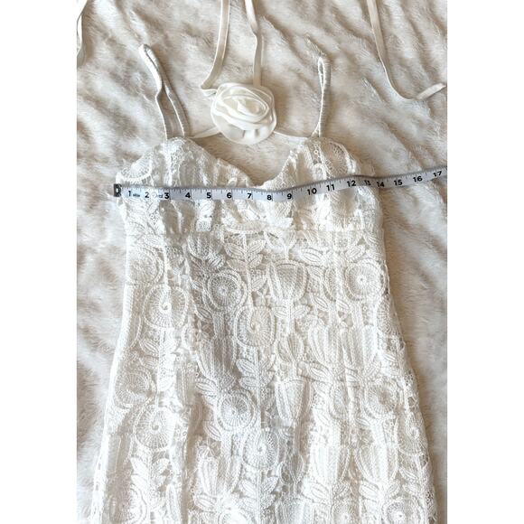 For Love & Lemons NWT White Lace Floral Choker Neck Harriet Mini Dress Medium - Picture 10 of 14